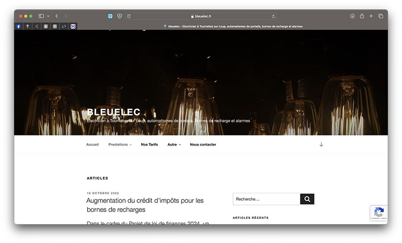Création du site bleuelec.fr, site d'électricien